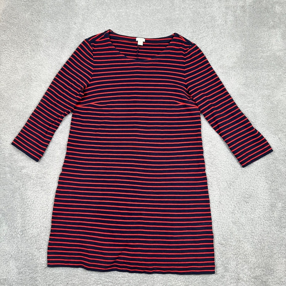 J.CREW Womens Navy Blue Red‎ Striped Knit Shift Dress 3/4 Sleeve Nautical Size M
